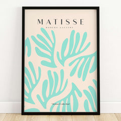 Matisse Art Prints - Mint Green Fan Pattern Poster Art showcasing abstract leaf shapes in mint green on beige background.