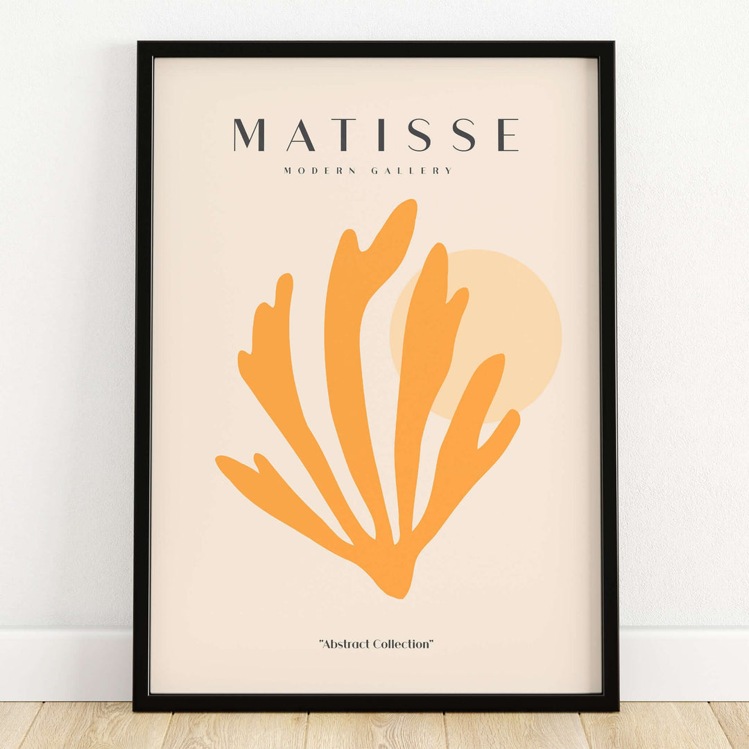 Matisse Art Prints - Orange Seaweed Abstract Art Print featuring vibrant orange shapes on a beige background.