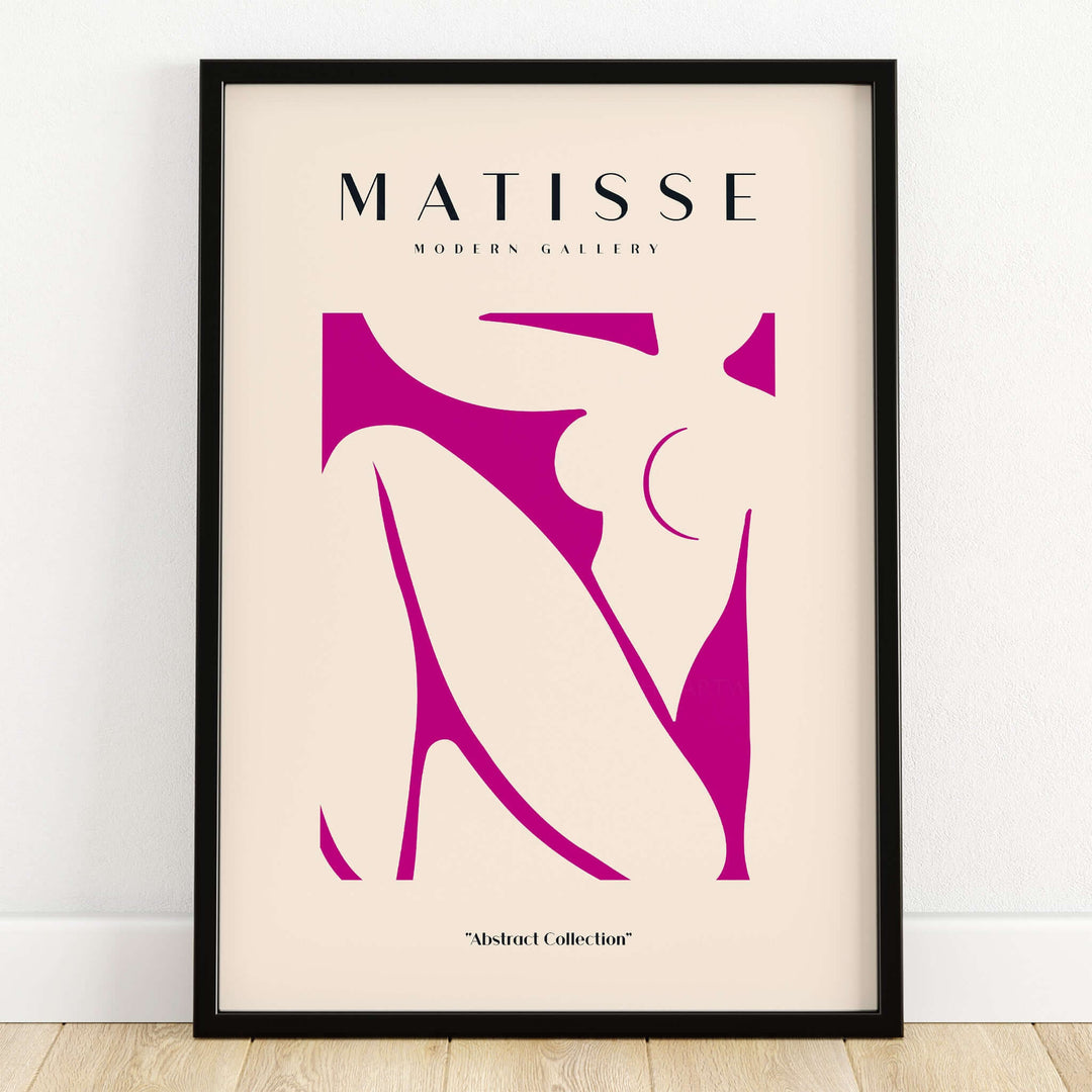 Matisse Art Prints - Pink Abstract Nude Figure Art Print featuring a vibrant magenta silhouette on a neutral background.