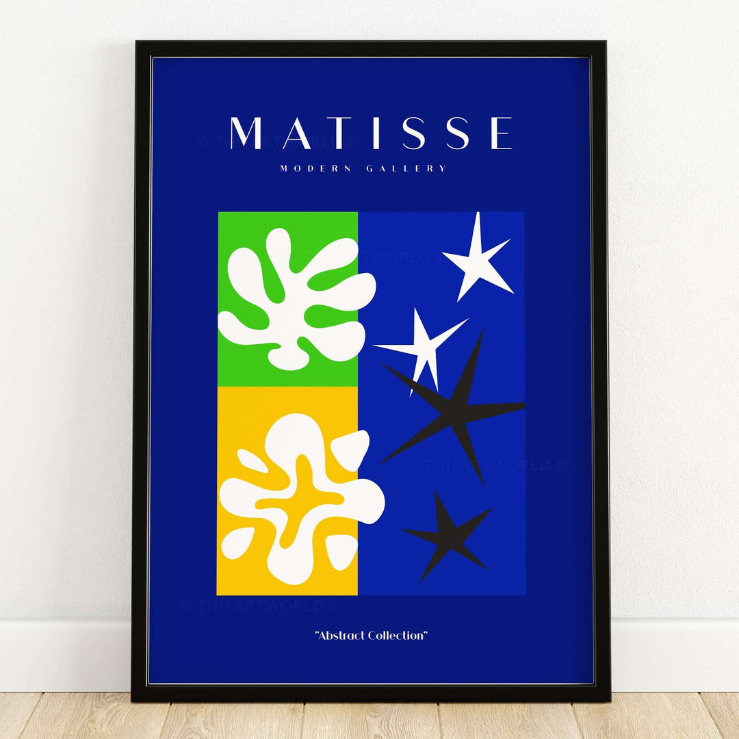 Matisse Art Prints - Abstract Blue Poster featuring vibrant shapes and colors in a modern graphic design.
