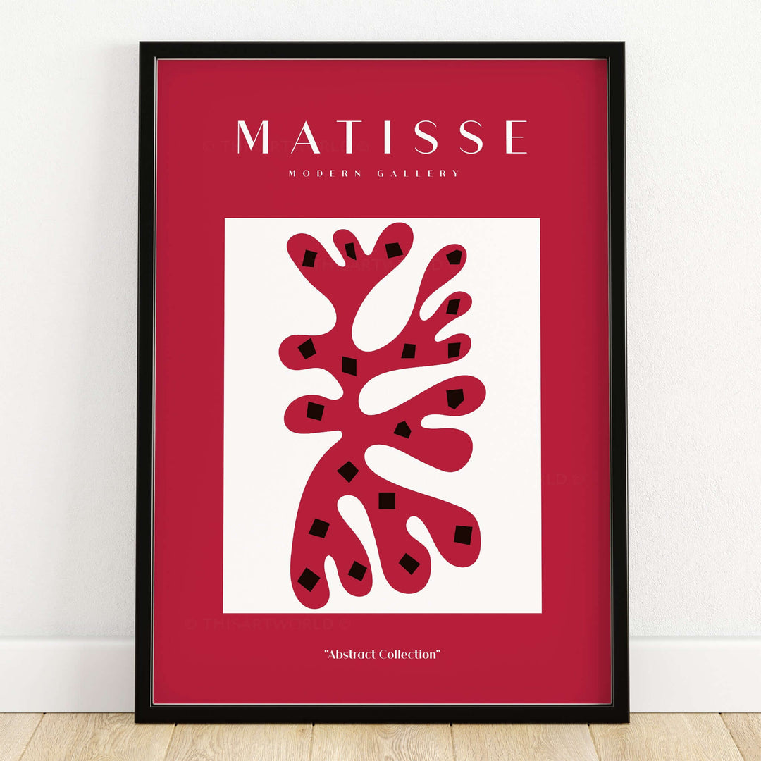 Matisse Art Prints - Red Coral Abstract Black Diamonds Poster framed art print featuring a vibrant red coral design.