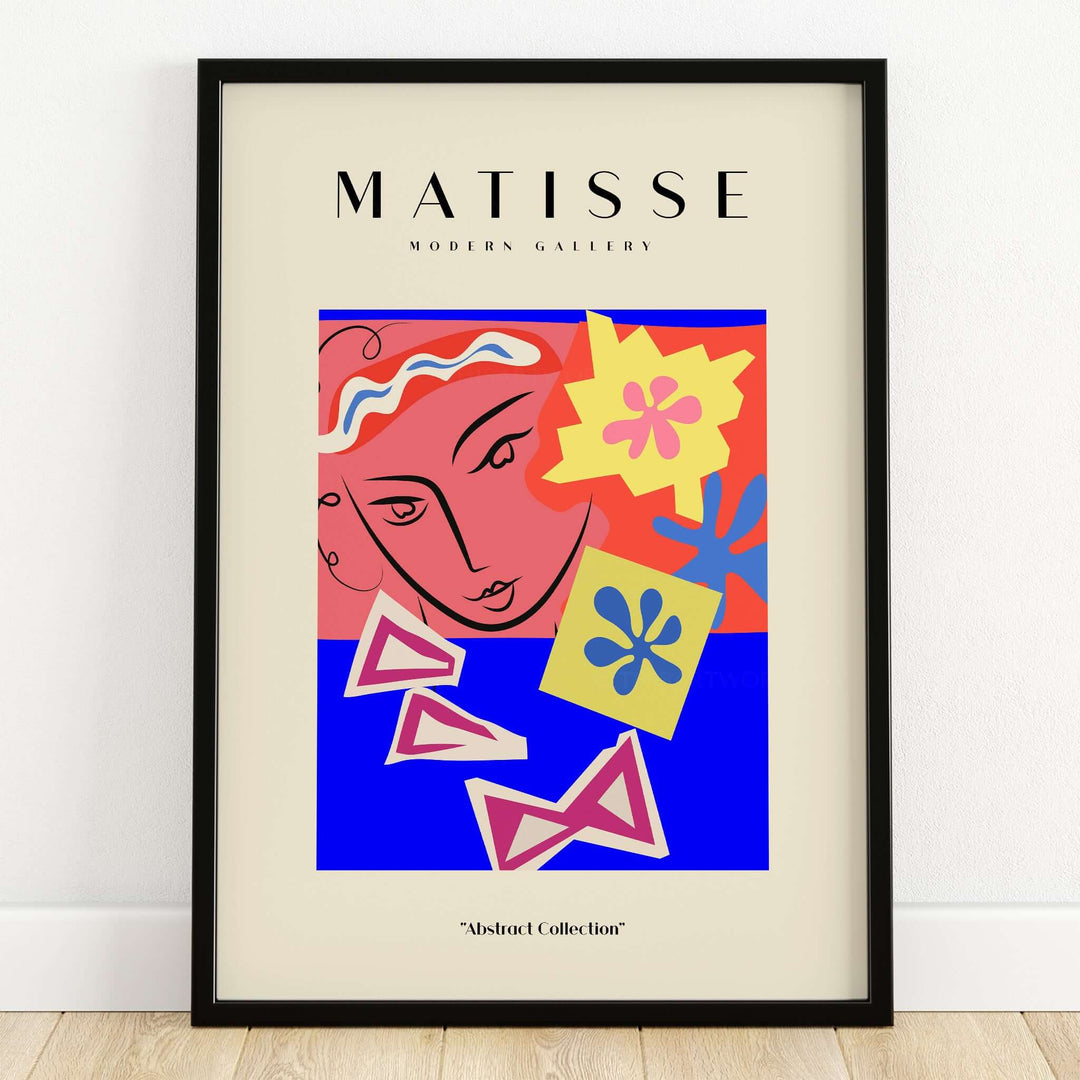 Matisse Art Prints - Abstract Face with Flowers Collage Wall Art featuring a stylized face and bold colors.