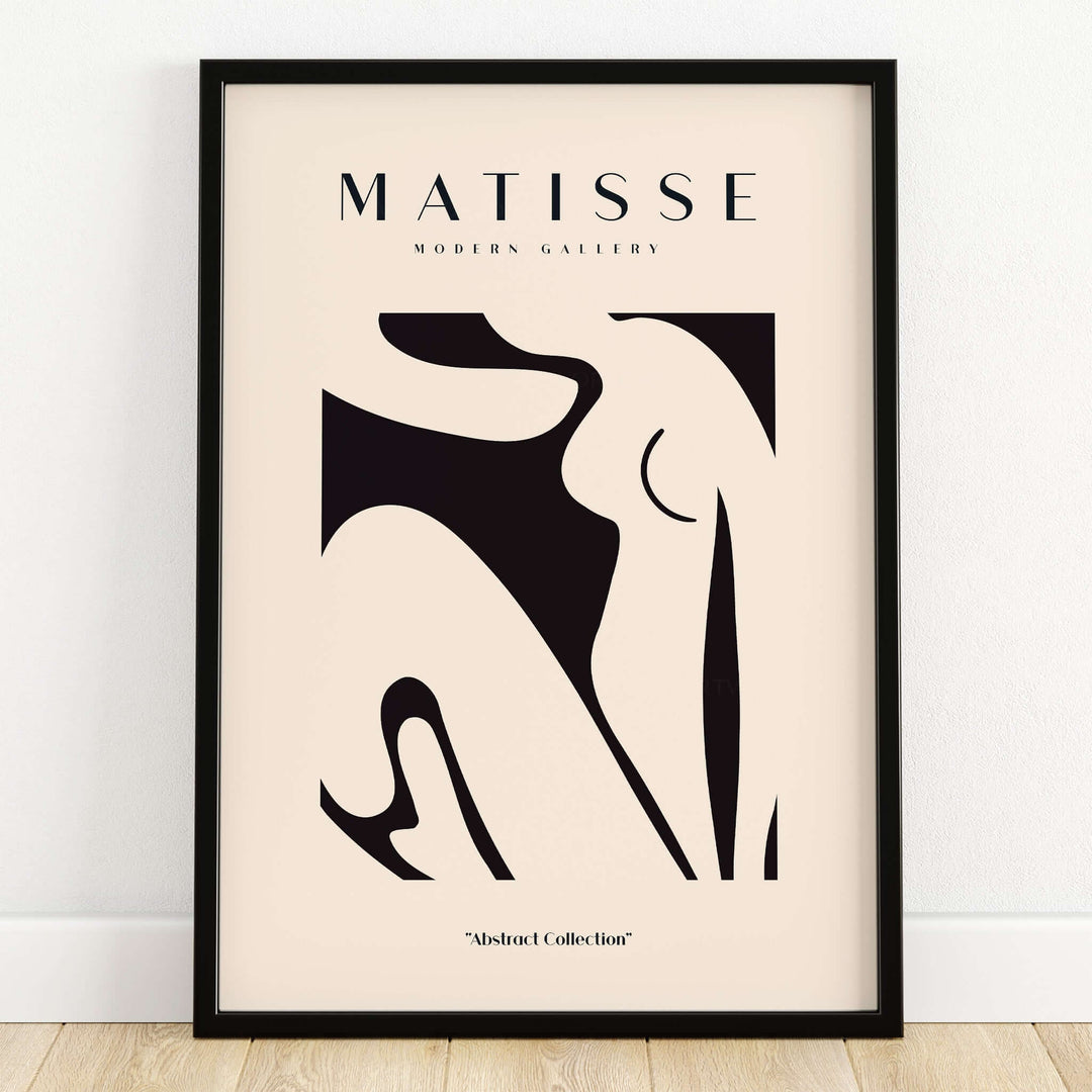 Matisse Art Prints - Black Abstract Nude Figure Poster showcasing a minimalist silhouette in bold black on beige.