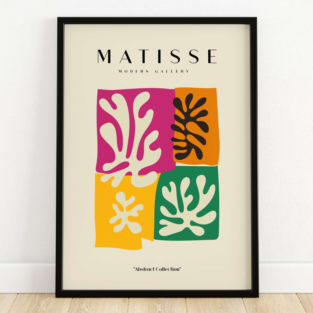 Matisse Art Prints -  Four Block Abstract Leaves Poster featuring vibrant colors and abstract leaf shapes.