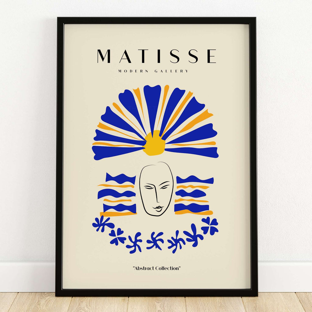 Matisse Art Prints -  Blue & Yellow Abstract Face featuring a minimalist face design and decorative elements.