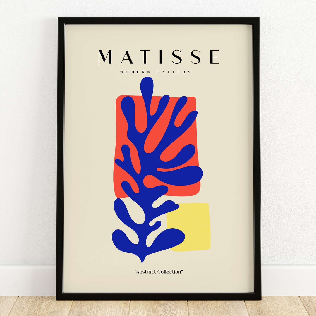 Matisse Art Prints - Blue Coral Abstract Color Block Poster featuring bold colors and organic shapes in a modern frame.