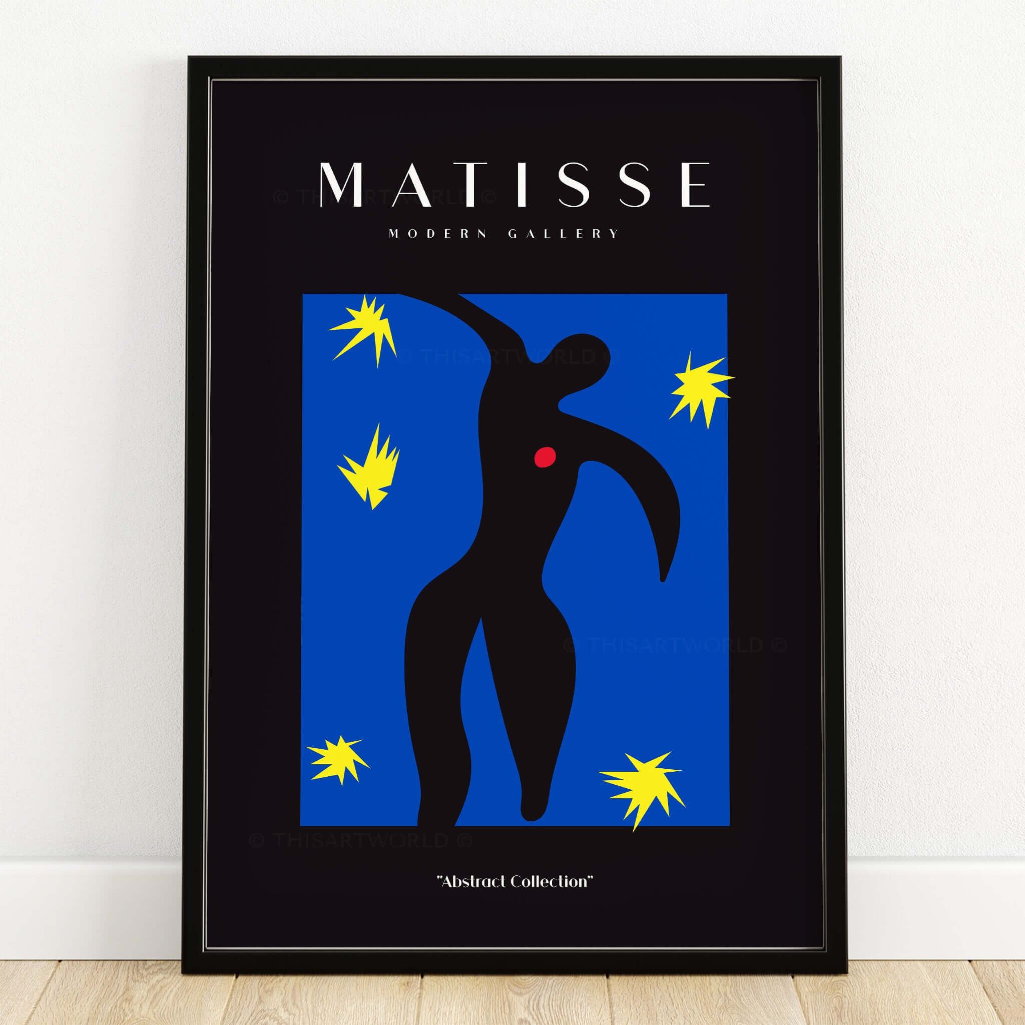 Matisse Art Prints - Icarus Black Figure with Stars Poster featuring black figure and bright stars on blue background.