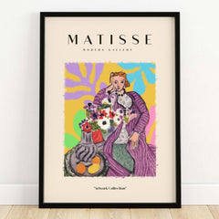 Matisse Art Prints - Stylized Woman with Flowers Fruit Still Life Interior Poster featuring a colorful woman with flowers.