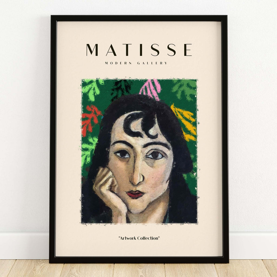 Matisse Art Prints - Pensive Woman Poster featuring a thoughtful woman against a colorful abstract background.