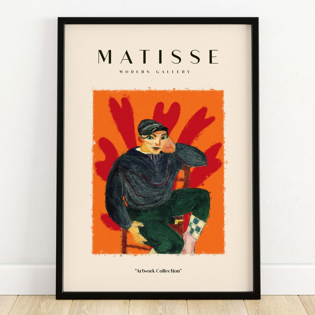 Matisse Art Prints - Seated Figure in Cap Poster framed art print featuring vibrant colors and expressive design.