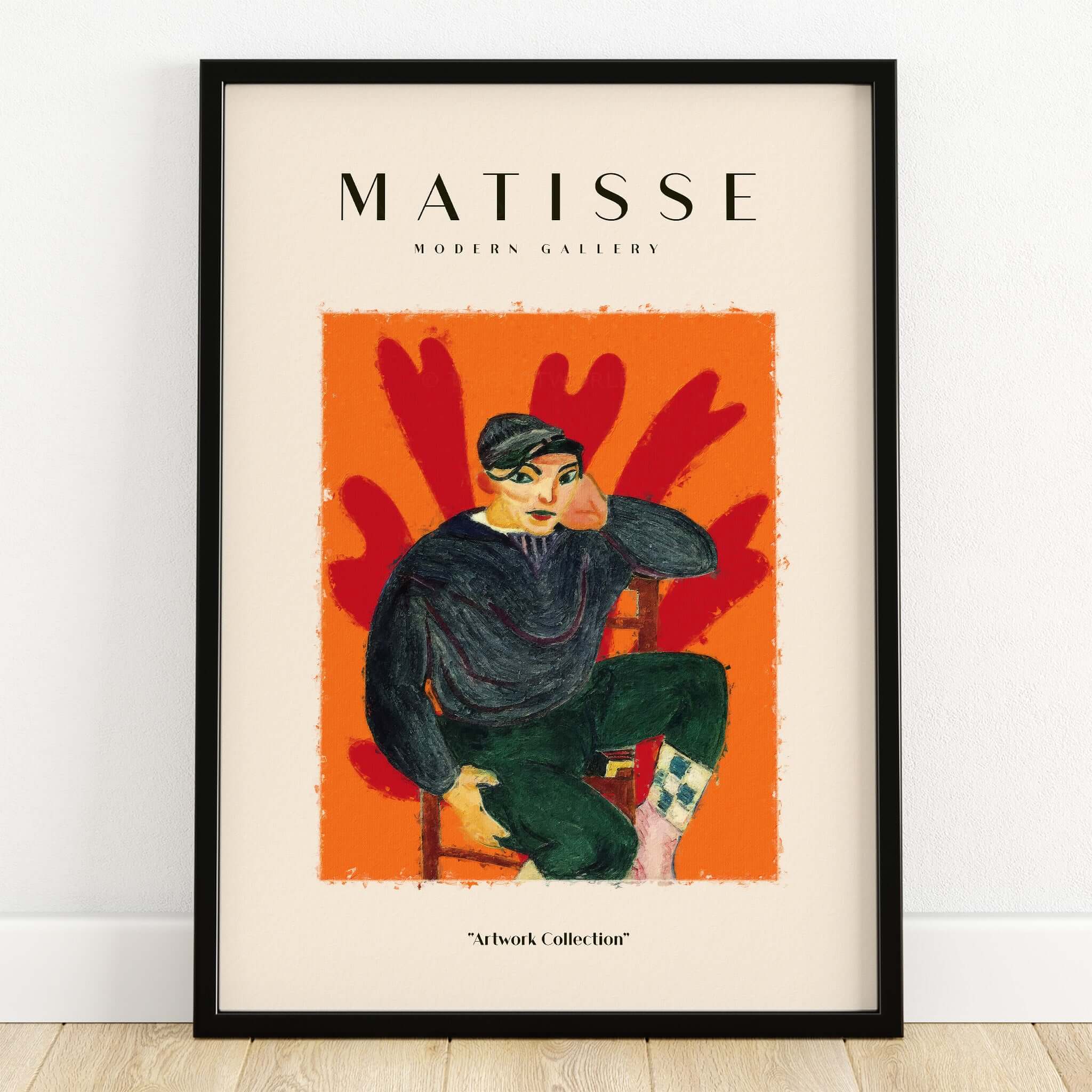 Matisse Art Prints - Seated Figure in Cap Poster framed art print featuring vibrant colors and expressive design.