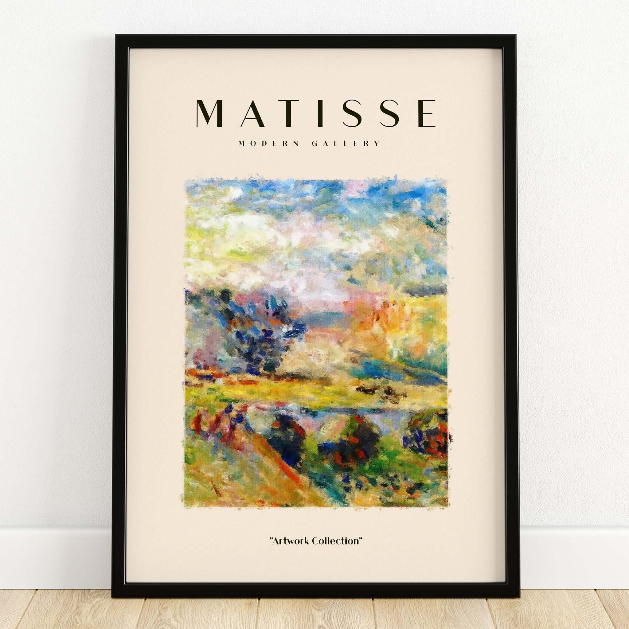 Matisse Art Prints - Abstract Painterly Landscape Bridge Poster displayed in modern gallery frame.