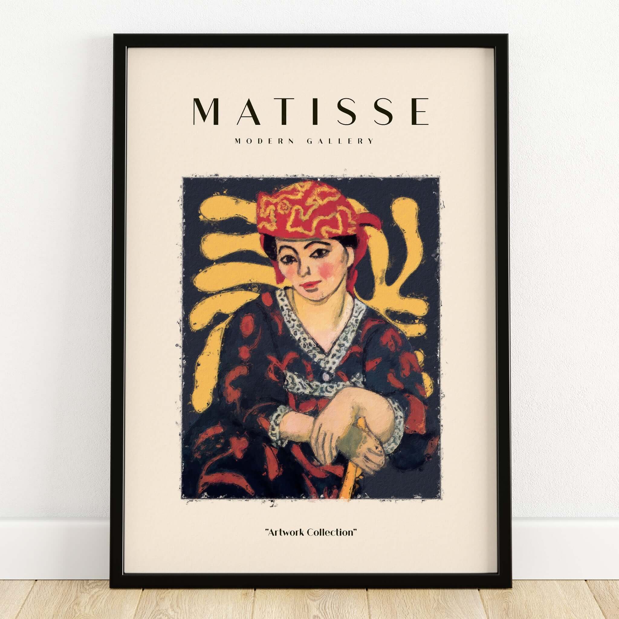 Matisse Art Prints -  Woman in Patterned Hat & Dress Poster featuring a seated woman in a red hat and dark dress.