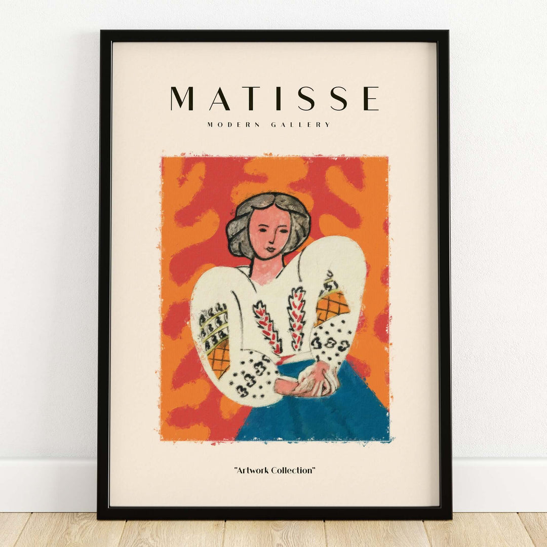 Matisse Art Prints - Woman White Blouse Blue Skirt Portrait Poster featuring a woman in a blouse and skirt.