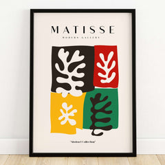 Matisse Art Prints - Four Blocks Abstract Leaves Color Poster featuring bold colors and abstract leaf designs.