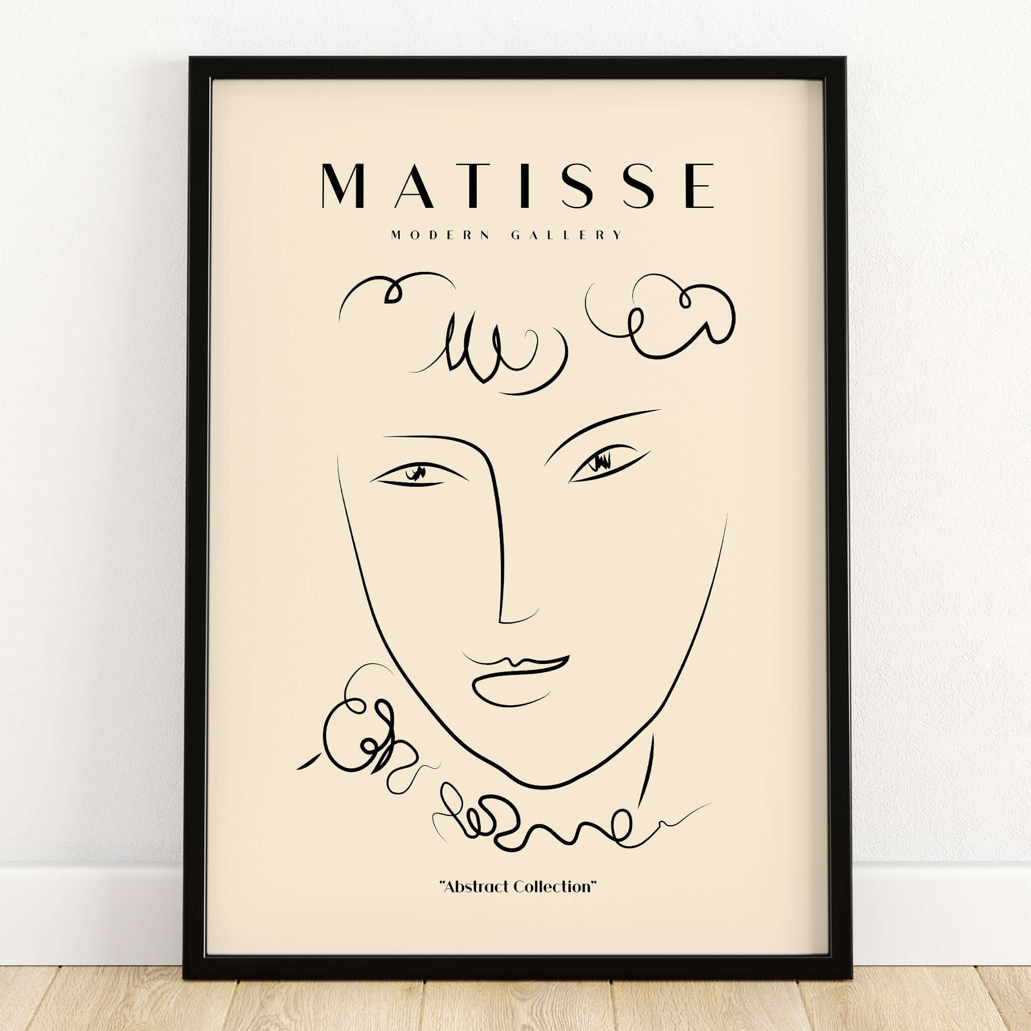 Matisse Art Prints -  Line Art Face Curly Hair Minimalist Poster featuring a black line drawing of a face with curly hair.