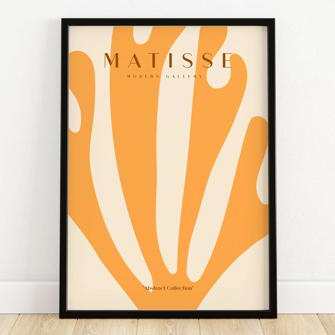 Matisse Art Prints -  Orange Fan Coral Abstract Shape Poster showcased in a modern frame against a minimalist background.