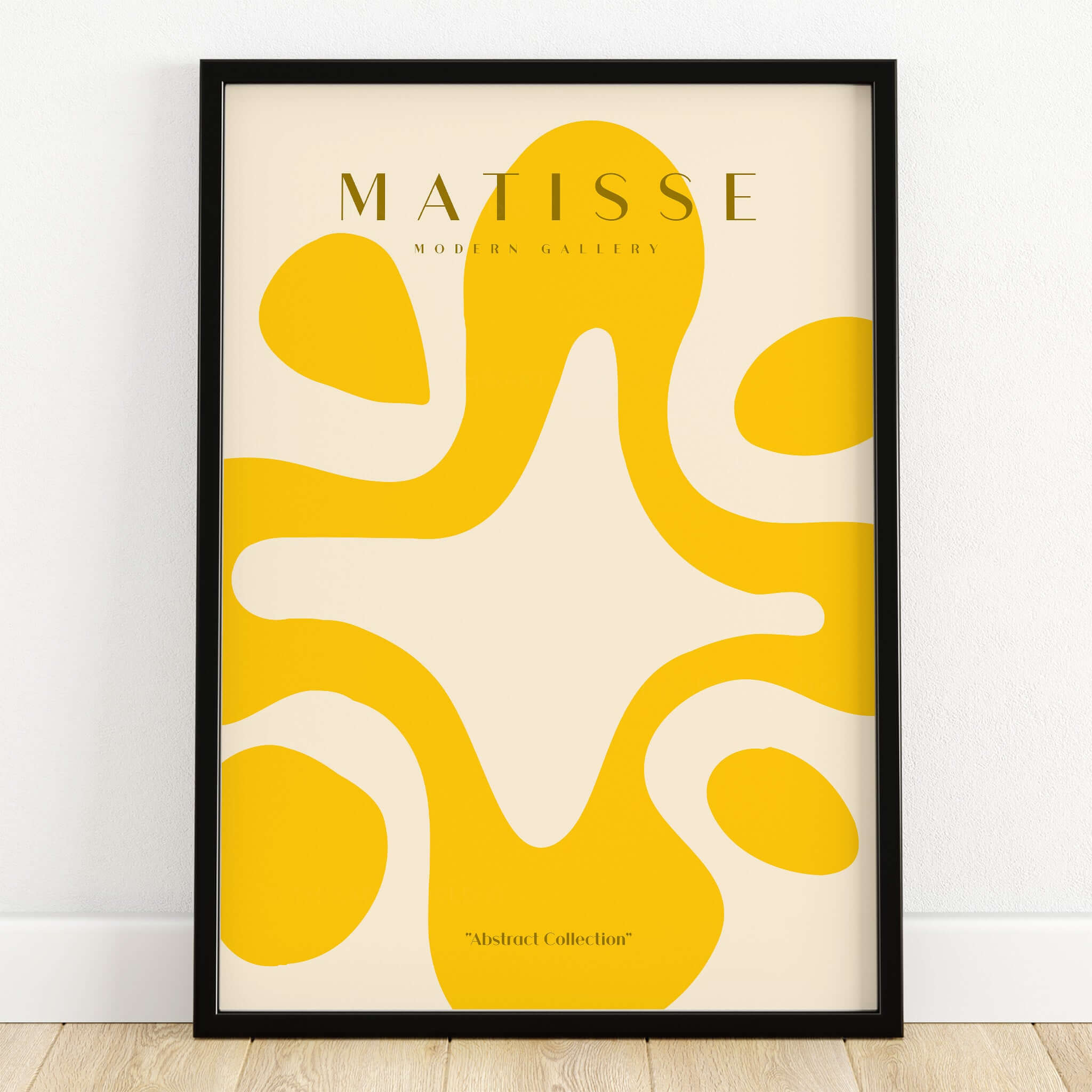 Matisse Art Prints -   Yellow Abstract Fluid Shape Poster showcasing vibrant yellow abstract shapes on beige background.