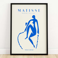 Matisse Art Prints -  Blue Nude Seated Figure Poster featuring a blue silhouette on a beige background.