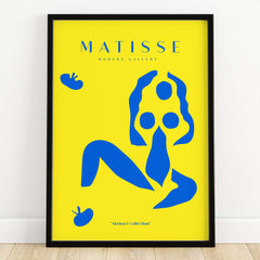 Matisse Art Prints - Blue Nude Abstract Figure Yellow Poster featuring vibrant blue abstract figure on yellow background.