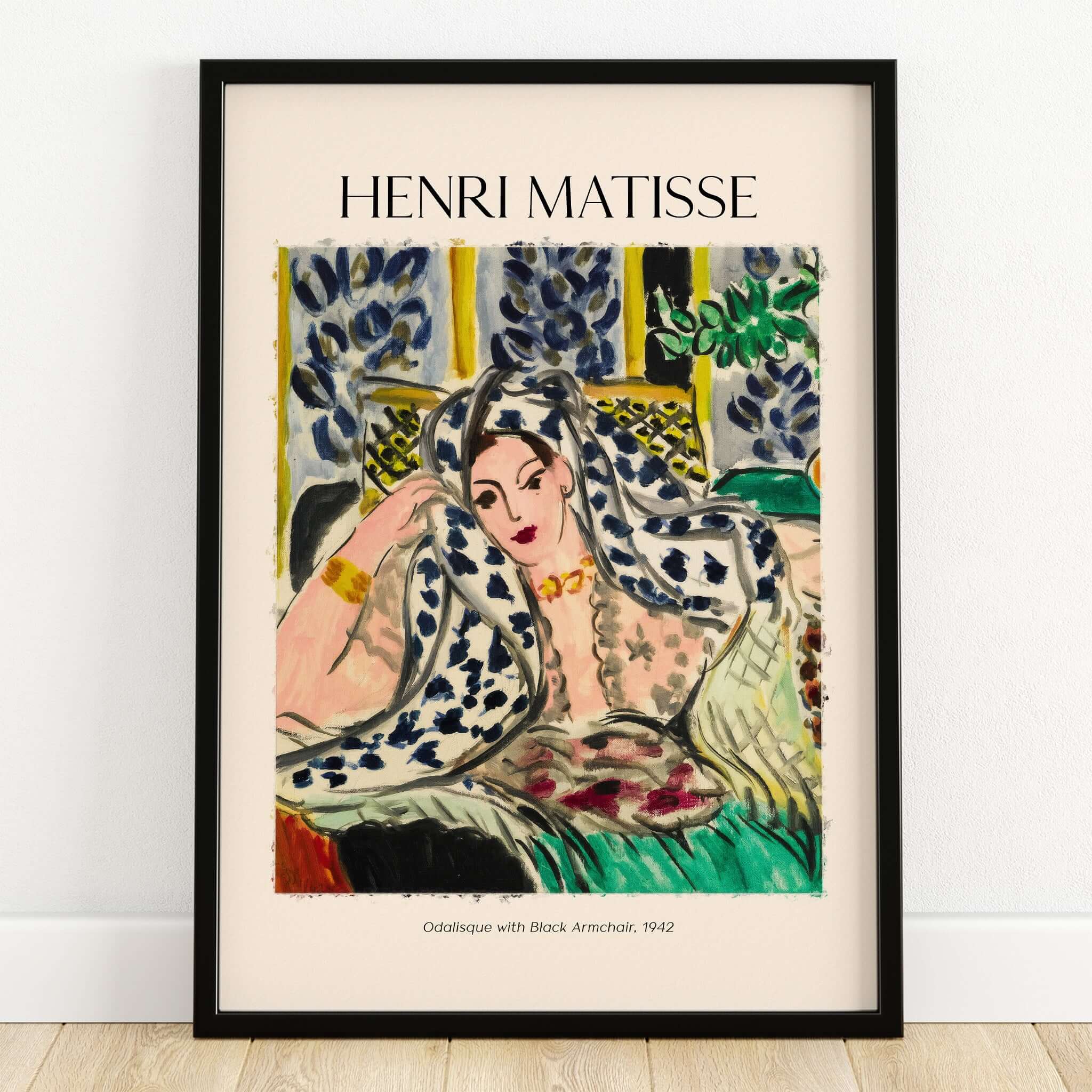 Matisse Poster  - Odalisque with Black Armchair 1942 Art Print featuring a reclining woman in vibrant colors.