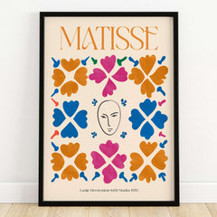 Matisse Art Print - Large Decoration with Masks Floral Pattern Poster featuring vibrant floral shapes and a central mask motif.