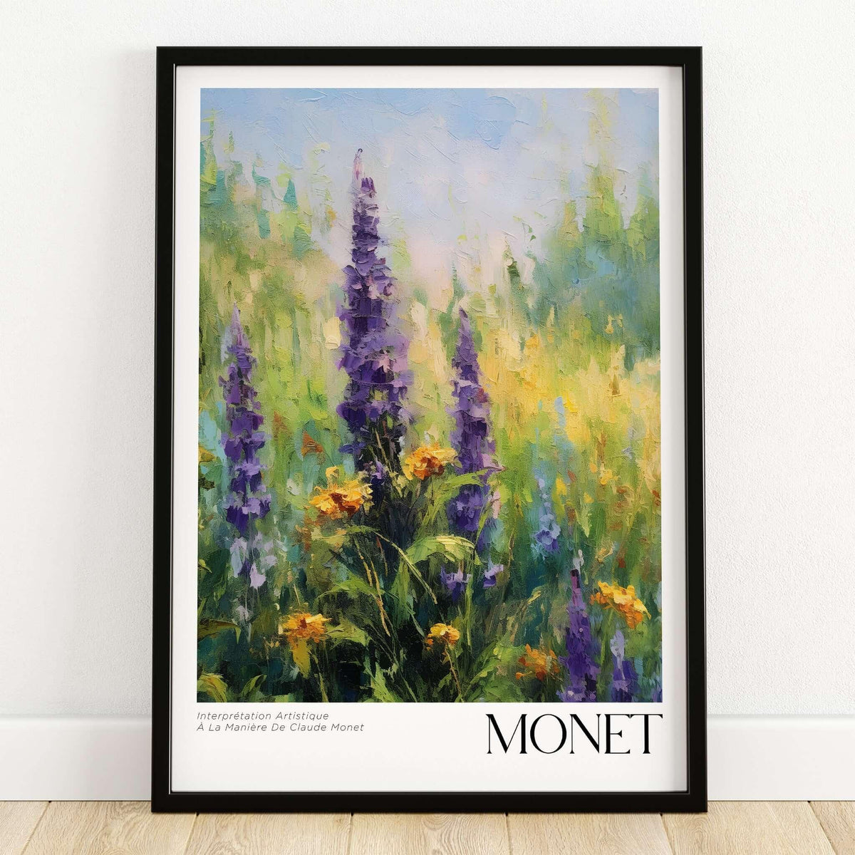 Claude Monet Art Print - Wildflower Meadow Purple Floral Print featuring vibrant purple wildflowers and yellow blooms.