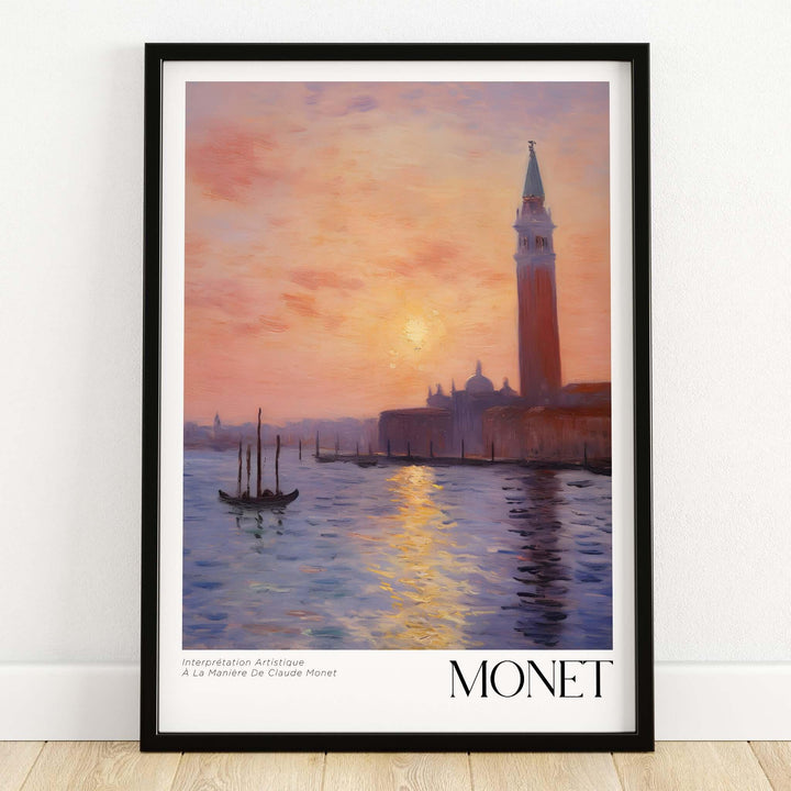 Monet Venice wall art featuring a sunset over Venetian architecture with reflections on the canal.