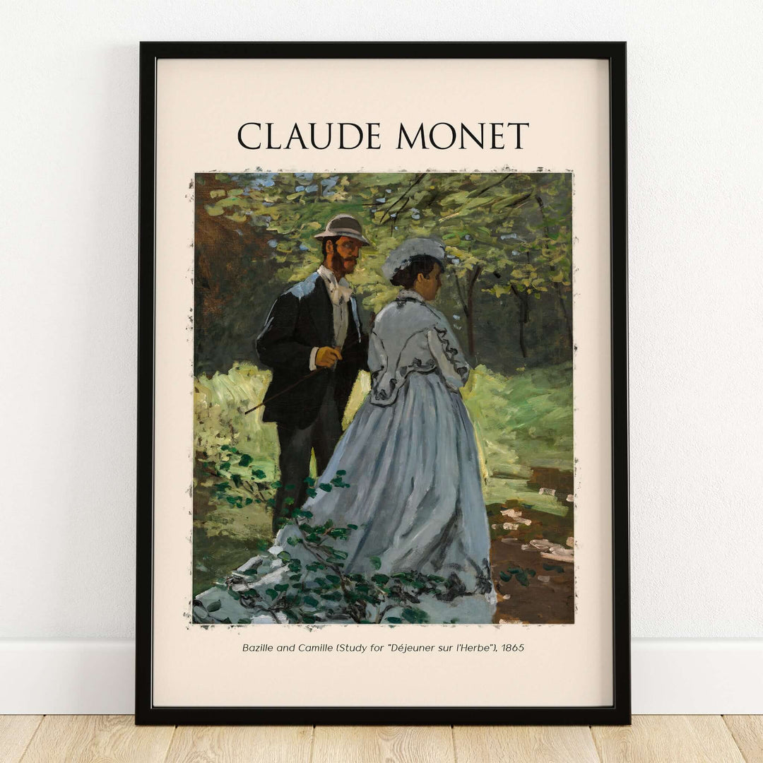 Monet Bazille and Camille Déjeuner sur l Herbe Study Impressionist Poster Art Print featuring figures in a woodland setting.