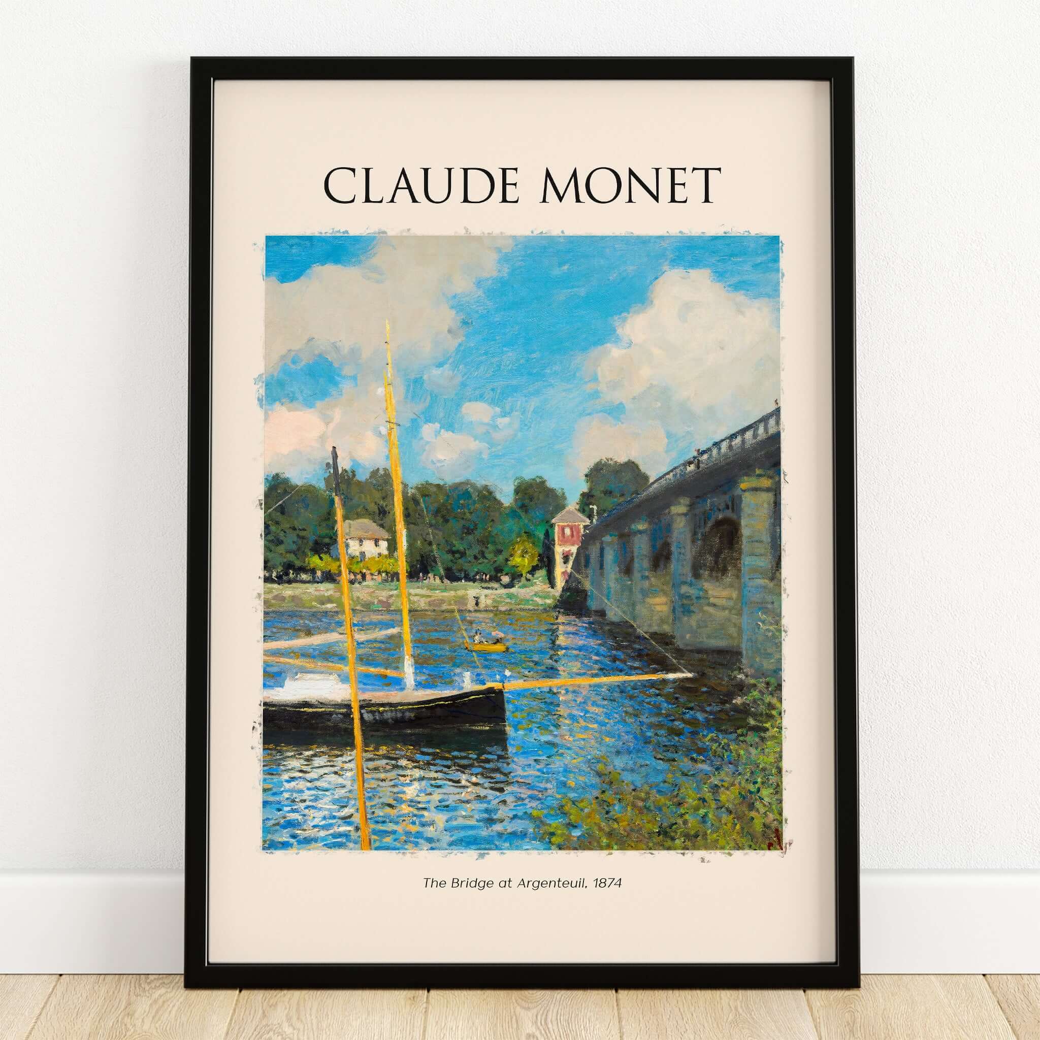 Monet The Bridge at Argenteuil Seine River Landscape Art Print Poster featuring vibrant colors and serene waters.