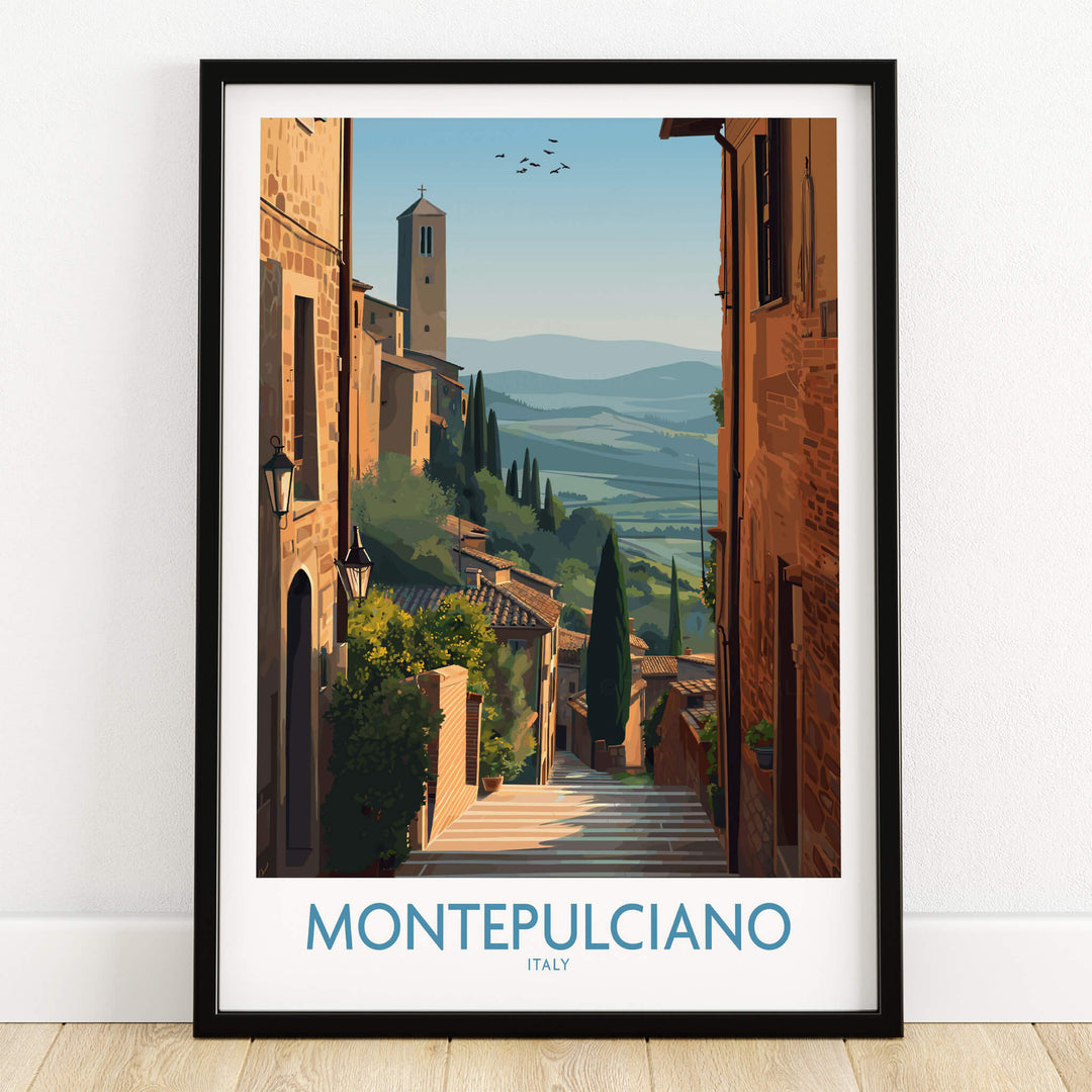 Montepulciano Italy Poster | Tuscany Landscape Vineyard Canvas Print showcasing a beautiful hillside view.