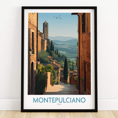 Montepulciano Italy Poster | Tuscany Landscape Vineyard Canvas Print showcasing a beautiful hillside view.