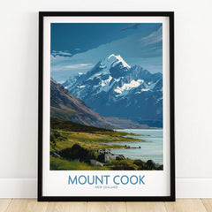 Mount Cook New Zealand Poster | Southern Alps Mountain Canvas Print featuring stunning alpine peak and landscape.
