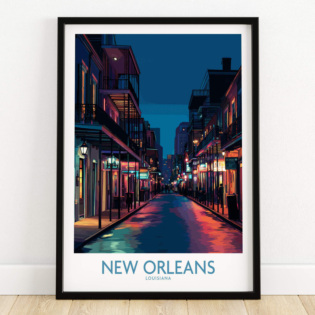 New Orleans Canvas Print | French Quarter Cityscape Poster featuring a vibrant street scene at night.