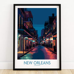 New Orleans Canvas Print | French Quarter Cityscape Poster featuring a vibrant street scene at night.