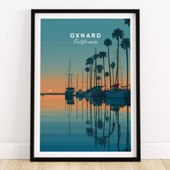 Oxnard California Wall Art Print | Sunset Harbor & Sailboats Travel Poster featuring serene harbor at sunset.