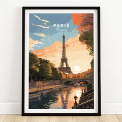 Paris Print featuring the Eiffel Tower at sunset, capturing the romance and beauty of Paris, France.