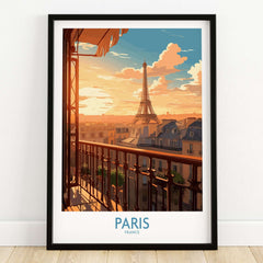 Paris Wall Art | Modern Style, vibrant illustration of the Eiffel Tower at sunset in a stylish wall frame.