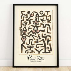 Paul Klee Comedians Handbill Abstract Figures Poster Modern Art Print displayed in a black frame against a light wall.