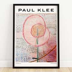 Paul Klee Blossoming Abstract Floral Modern Poster Art Print Decor displayed in a black frame with colorful background.