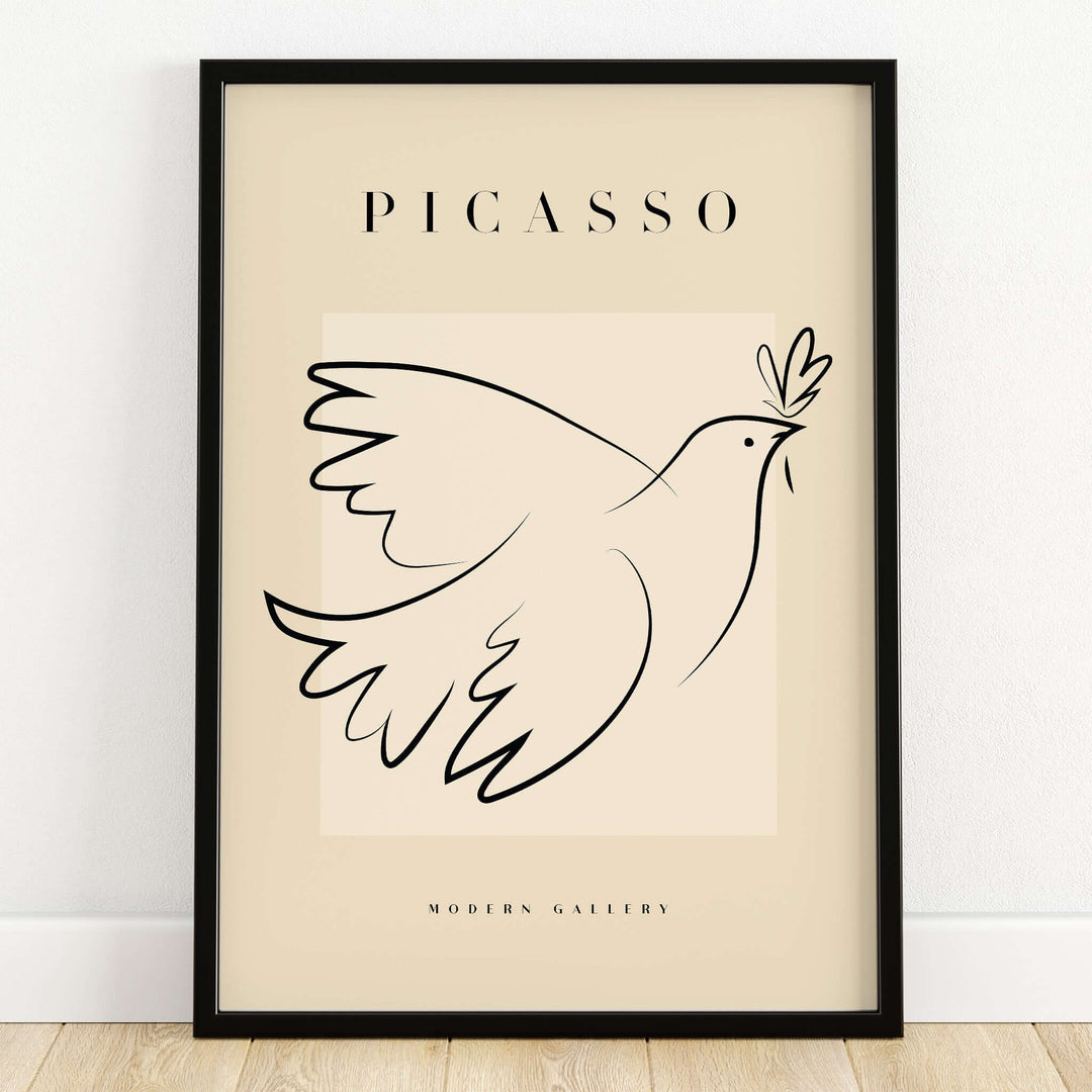 Picasso Dove of Peace Olive Branch Line Art Poster Modern Gallery Print featuring a minimalist dove design.