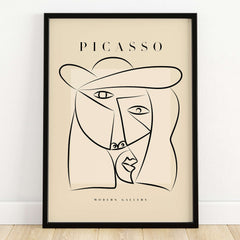 Picasso Abstract Face Hat Line Art Minimalist Portrait Poster Print Modern Gallery framed wall art with abstract design