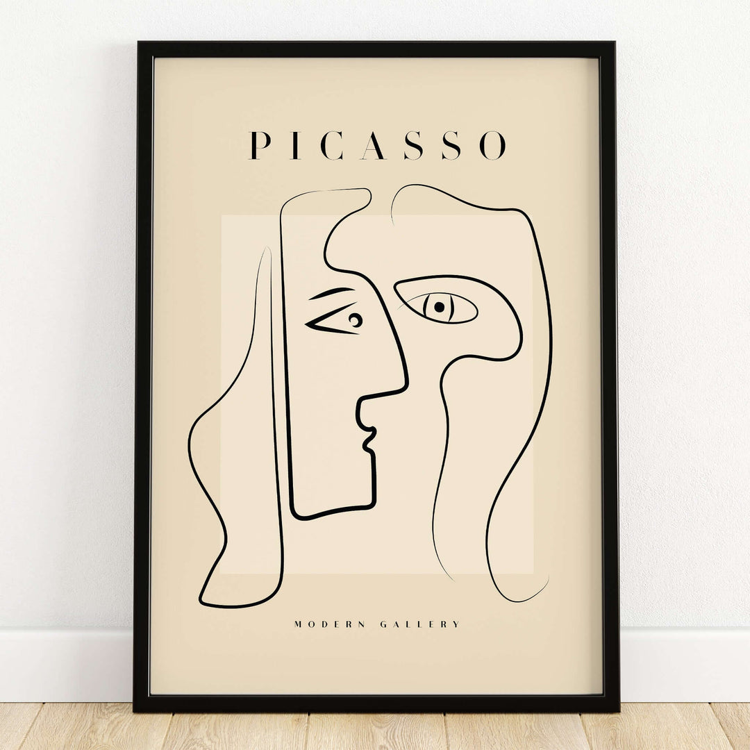 Picasso Two Faces Abstract Profiles Line Art Modern Gallery Poster Wall Art Print featuring minimalist black line drawing.