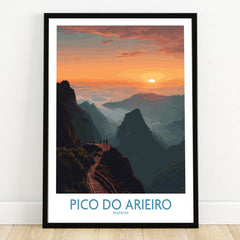 Pico do Arieiro art print in black frame showing mountain landscape at sunset