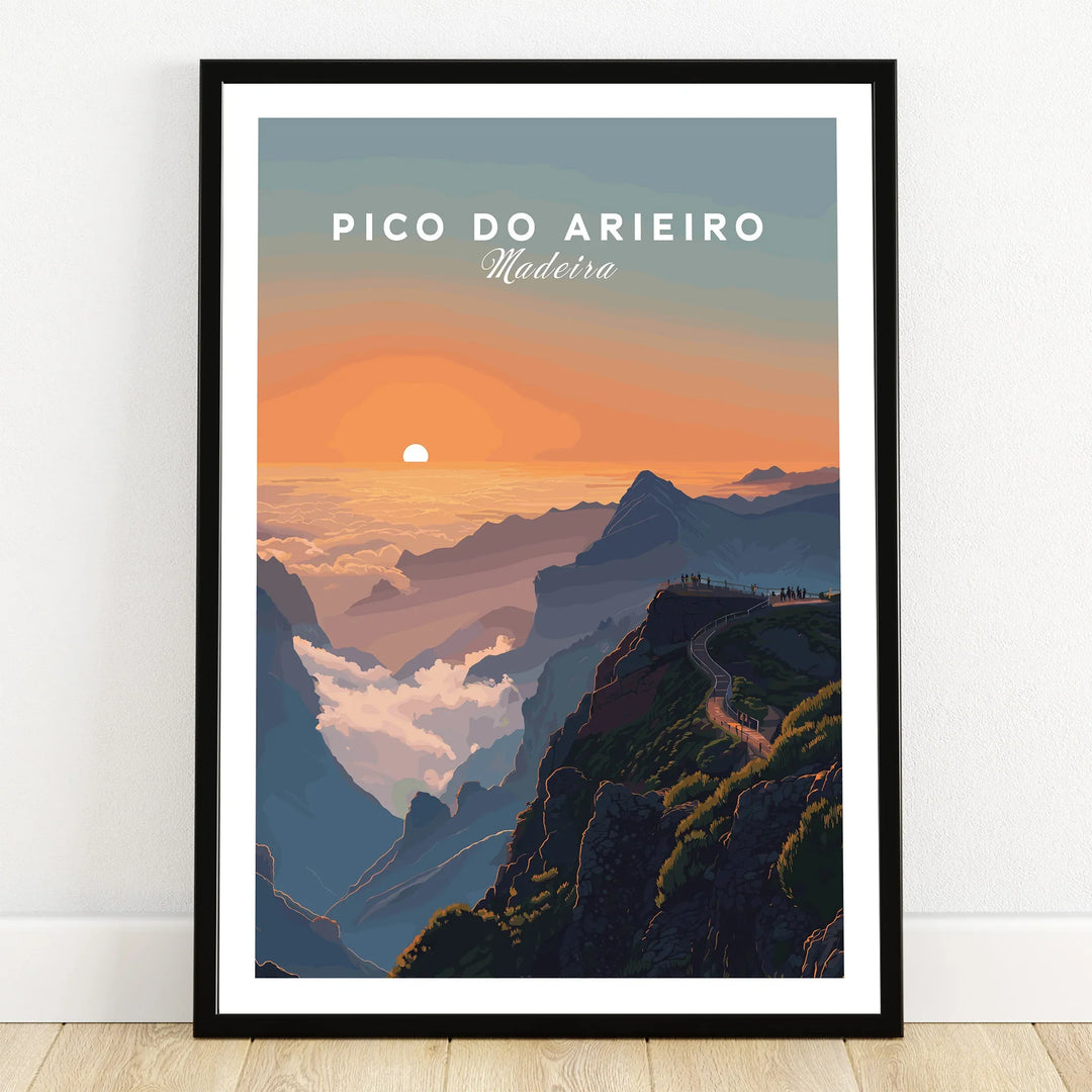 Pico do Arieiro Madeira art print in black frame, scenic mountain sunset wall decor