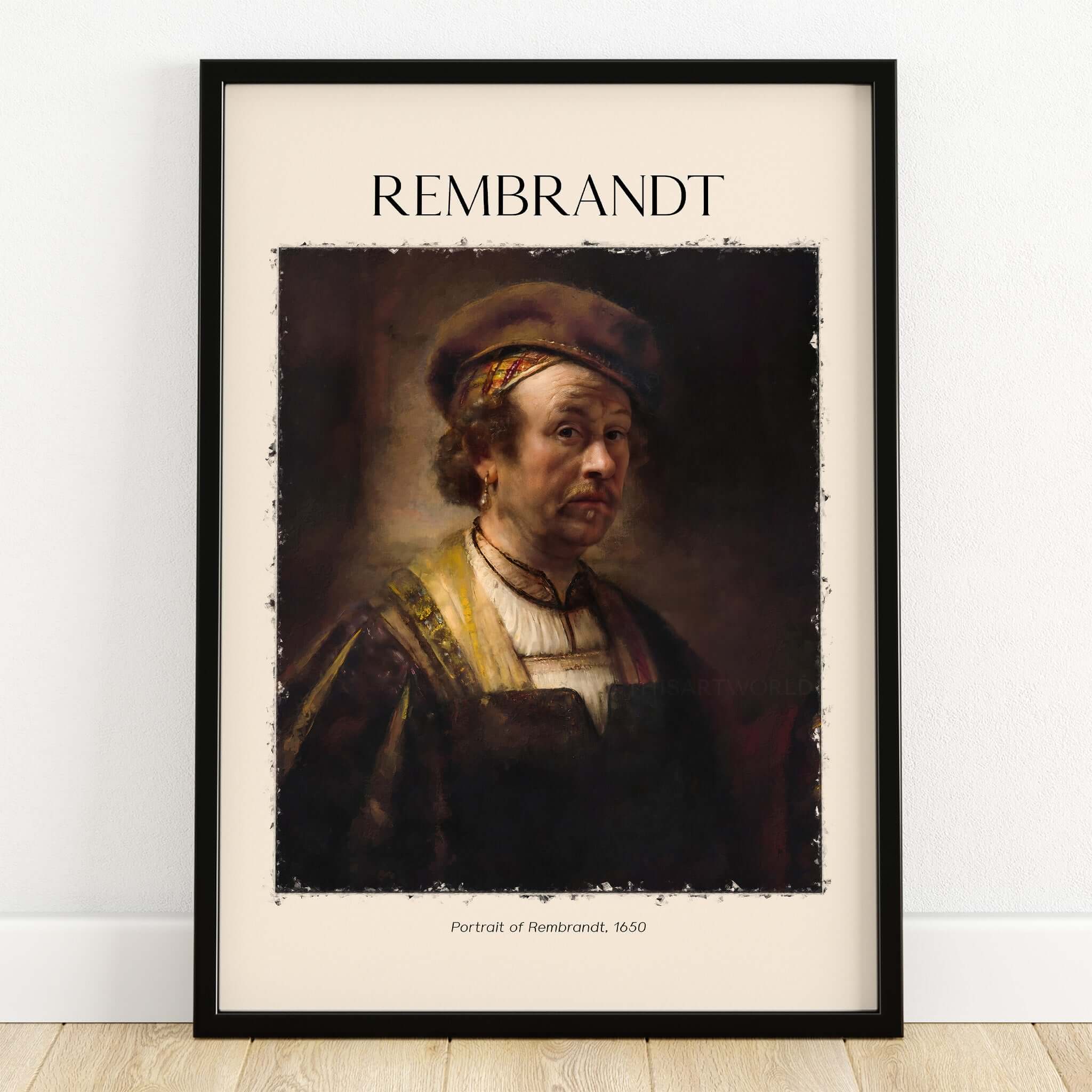 Rembrandt Self Portrait 1650 Dutch Master Painter Art Print Poster Wall Decor framed art print featuring a rich portrait.