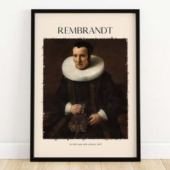 Rembrandt Old Lady with Book 1637 Portrait Print Dutch Golden Age Poster Art framed wall decor featuring an elderly woman.