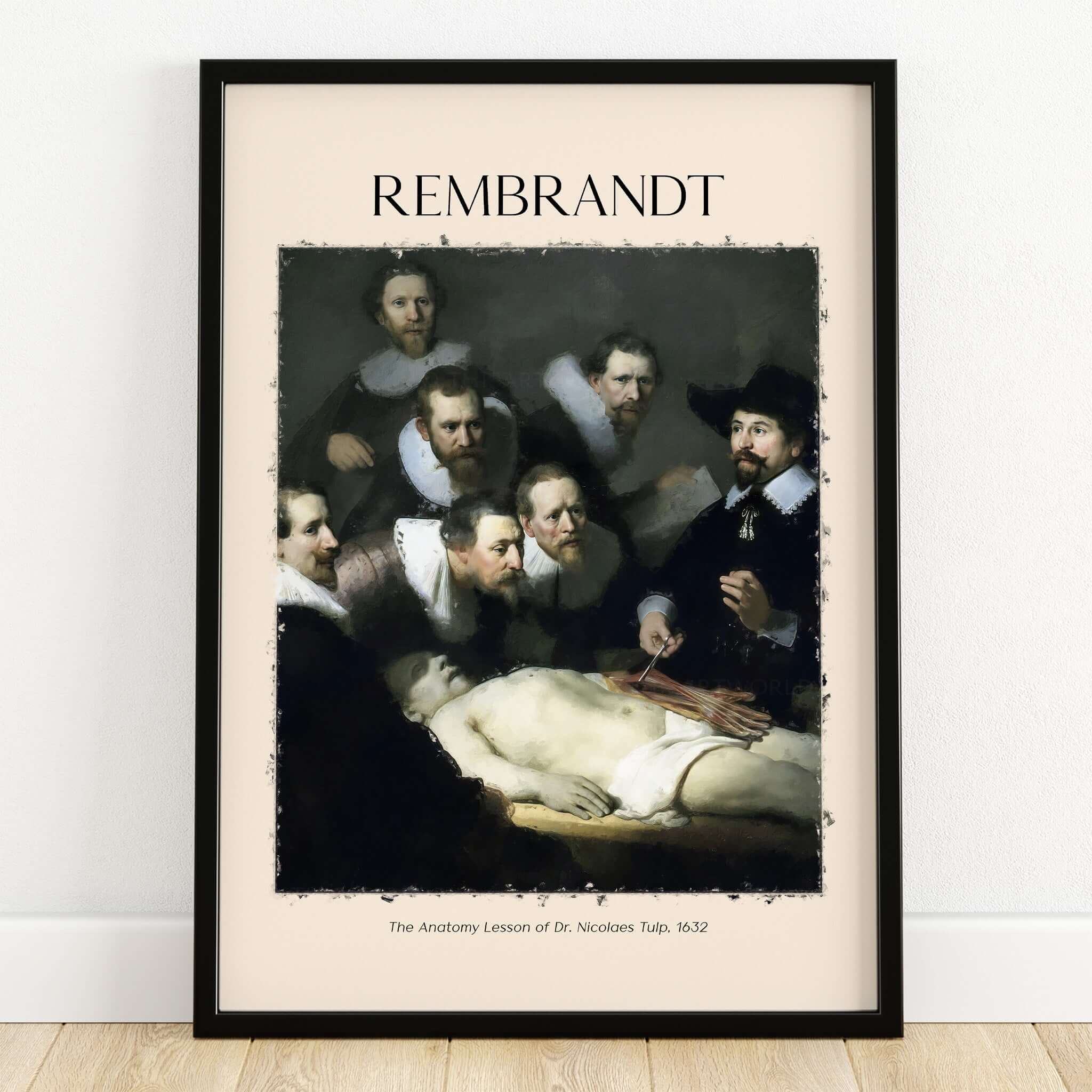 Rembrandt Anatomy Lesson Dr Tulp 1632 Group Portrait Art Print Dutch Master Poster framed art print on display.