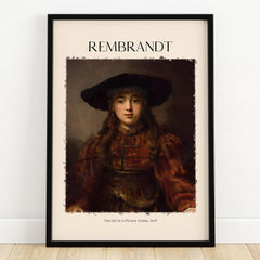 Rembrandt Girl Picture Frame 1641 Portrait Art Print Dutch Golden Age Poster Decor framed wall art featuring a young woman.