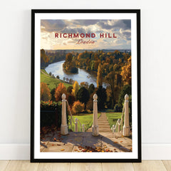 Richmond Hill London art print in black frame, featuring scenic river and autumn landscape.